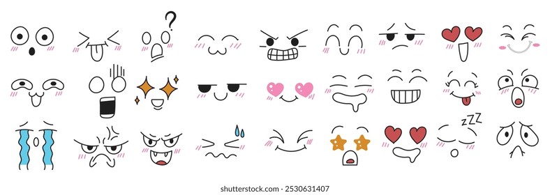 Emoticon cute hand drawn, kawaii, vector