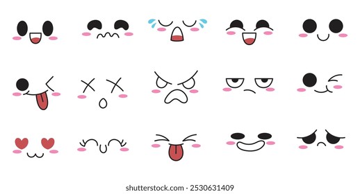 Emoticon cute hand drawn, kawaii, vector