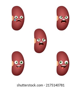 Emoticon of cute Kidney Bean. Isolated vector set