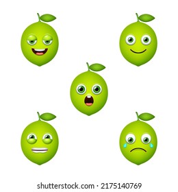 Emoticon Of Cute Lime. Isolated Vector Set