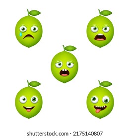 Emoticon Of Cute Lime. Isolated Vector Set