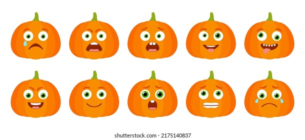 Emoticon of cute Pumpkin. Isolated vector set