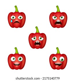 Emoticon of cute Red Bell Pepper. Isolated vector set