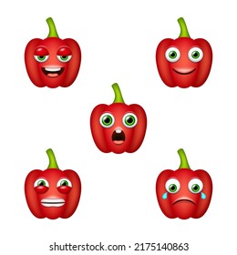 Emoticon of cute Red Bell Pepper. Isolated vector set