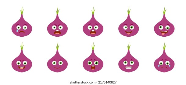 Emoticon of cute Red Onion. Isolated vector set