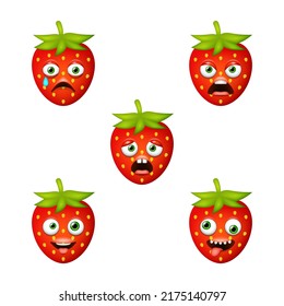 Emoticon of cute Strawberry. Isolated vector set
