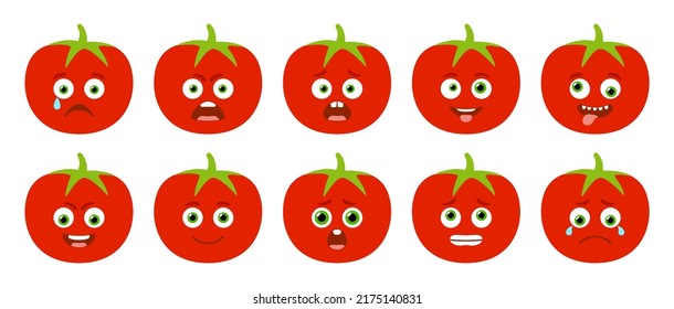 Emoticon of cute Tomato. Isolated vector set