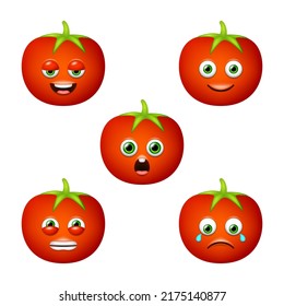 Emoticon of cute Tomato. Isolated vector set