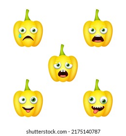 Emoticon of cute Yellow Bell Pepper. Isolated vector set