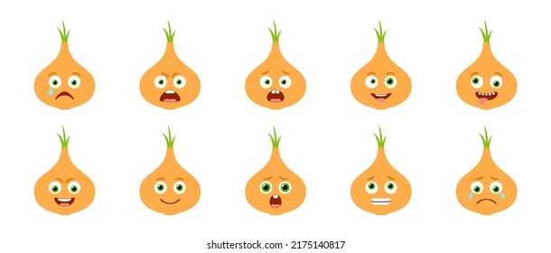 Emoticon of cute Yellow Onion. Isolated vector set