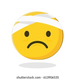 Emoticon with Damaged Bandaged Head. Cartoon Isolated vector illustration on white background