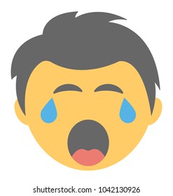 An emoticon depicting expression of being sad and crying