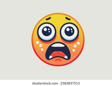 Emoticon design element. Vector illustration of scared emoticon on grey background. Design element for media, messaging, mobile apps, blogs, user interface, human positive and negative emotions