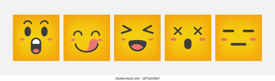 Emoticon Design Reaction Square Set Flat - Vector