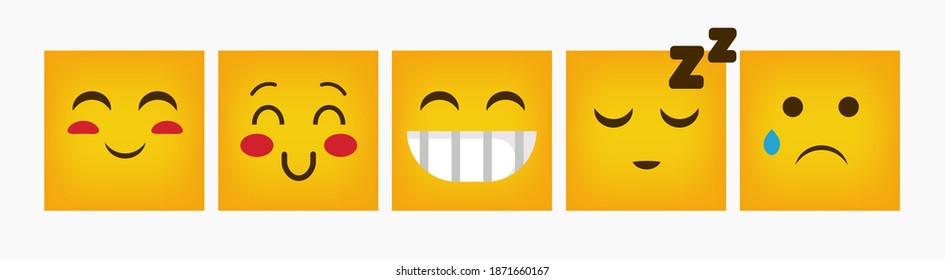 Diseño Emoticon Reacción Cuadrada Set Plano