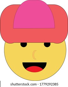 An emoticon design that wears a purple cowboy hat