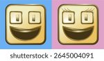emoticon design using geometric fields, gold brown, blue and pink to differentiate between men and women