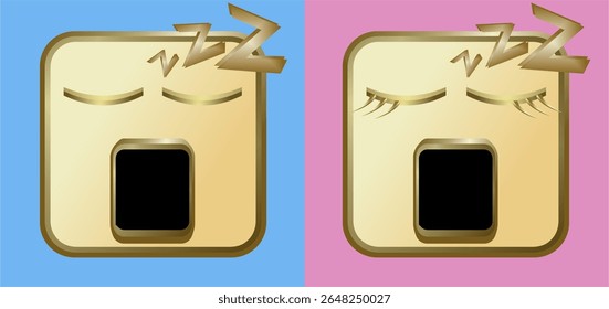 emoticon design using square and rectangular geometric fields, gold brown, blue and pink to differentiate between male and female