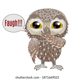 emoticon with dissatisfied owl pinches his nose in disgust because something smells bad, hand drawn emoji, cartoon character