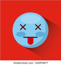 emoticon dizzy face icon over red background. colorful design. vector illustration