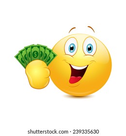 Emoticon with dollars on a white background