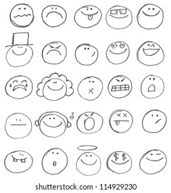 Emoticon doodles set. Vector hand drawn