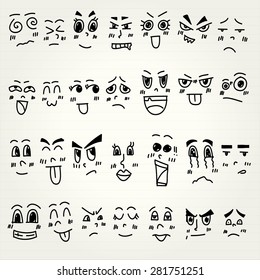 Emoticon doodles set. Vector hand drawn