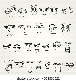 Emoticon doodles set. Vector hand drawn