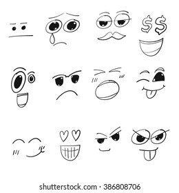 Emoticon doodles set. Vector hand drawn