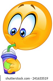 Emoticon drinking soda from a disposable cup