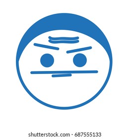 emoticon of dumbfounded thug or ninja with furrowed brows, emoji of grumpy frowned pirate or buccaneer wearing bandanna, simplistic facial expression vector illustration, funny cartoon character