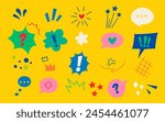 Emoticon effects design elements in bright colors. Funny colored.  Colorful hand drawn speech bubble set. Cartoon character emotion symbols. Cute doodles, anime icons. Vector illustration