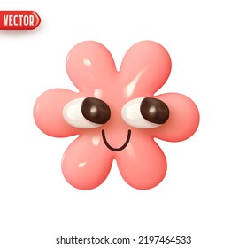 Emoticon emoji chamomile flower with smile of joy. Realistic 3d design In plastic cartoon style. Icon isolated on white background. Vector illustration