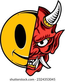 emoticon emoji evil oni mask Vector 