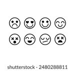 emoticon emoji face cartoon icons symbol vector design simple line black white color modern illustration set