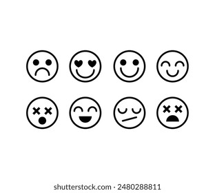 emoticon emoji face cartoon icons symbol vector design simple line black white color modern illustration set