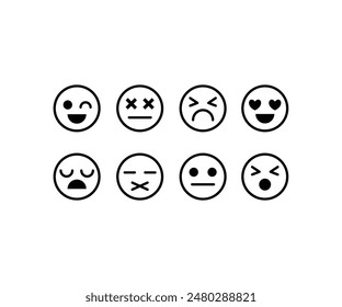 emoticon emoji face cartoon icons symbol vector design simple line black white color modern illustration set