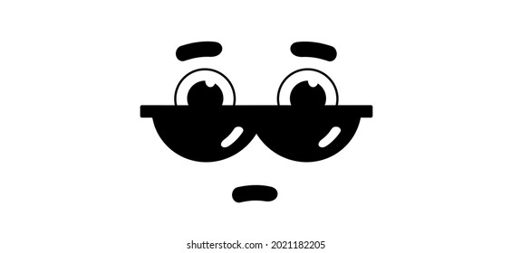 Emoticon, emoji face smiling and sunglasses. Cartoon vector cool sign for banner or card. Relaxing and chill, motivation and inspiratio. Comic sun glasses and astonish, astound, amaze expression.