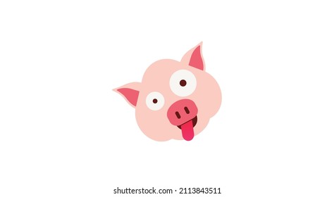 emoticon or emoji of fat pig character that is sticking tongue out in jest or licking something with cheeky smiling face, piggy drawing, pork personage.