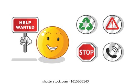 emoticon emoji holding sign cute chibi cartoon. including recycling sign, caution, stop, telephone. cartoon mascot vector
