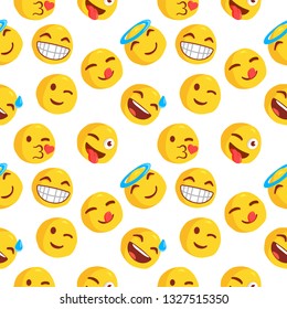 Emoticon and Emoji Pattern, Emoji Vector Illustration, Emoticon Background for Social Network - Vector