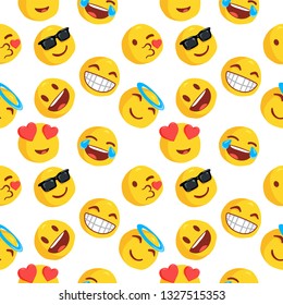 Emoticon And Emoji Pattern, Emoji Vector Illustration, Emoticon Background For Social Network - Vector