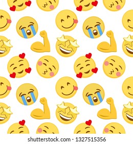 Emoticon and Emoji Pattern, Emoji Vector Illustration, Emoticon Background for Social Network - Vector