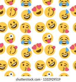 Emoticon and Emoji Pattern, Emoji Vector Illustration, Emoticon Background for Social Network - Vector