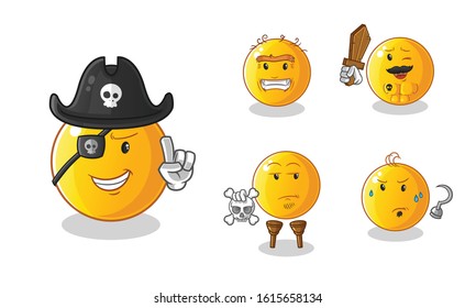 emoticon emoji pirate 5 styles cute chibi cartoon.  including eye patches, wooden swords, skulls and hooks. cartoon mascot vector