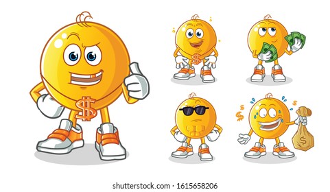 Emoticon Emoji Rich Man 5 Styles Cartoon.  Including Holding Money, Gold Necklaces, Money Bags, Sunglasses. Cartoon Mascot Vector