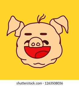 emoticon emoji satisfied fat pig character looking sideways that just saw something awesome & now has happy smiling face and facial expression awesomeness  well  fed piggy drawing