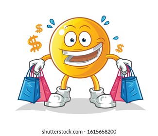 emoticon emoji shopping and holding shopping bags cartoon. cartoon mascot vector svg