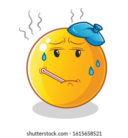 emoticon emoji sick and fever with thermometer and compress cartoon. cute chibi cartoon mascot vector