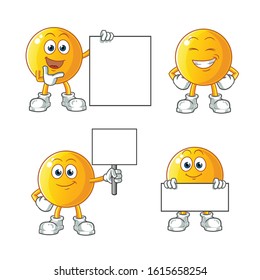 emoticon emoji smile holding board 4 poses cartoon. cartoon mascot vector